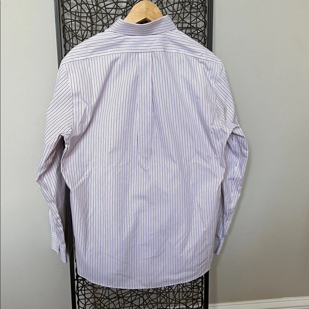 Brooks Brothers White Navy Blue Red Striped Dress Shirt Men 15 1/2 34/35